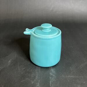 B+B La Marine Teal Ceramic Jar, Fishtail Lid, Modern Studio Pottery, Sculptural